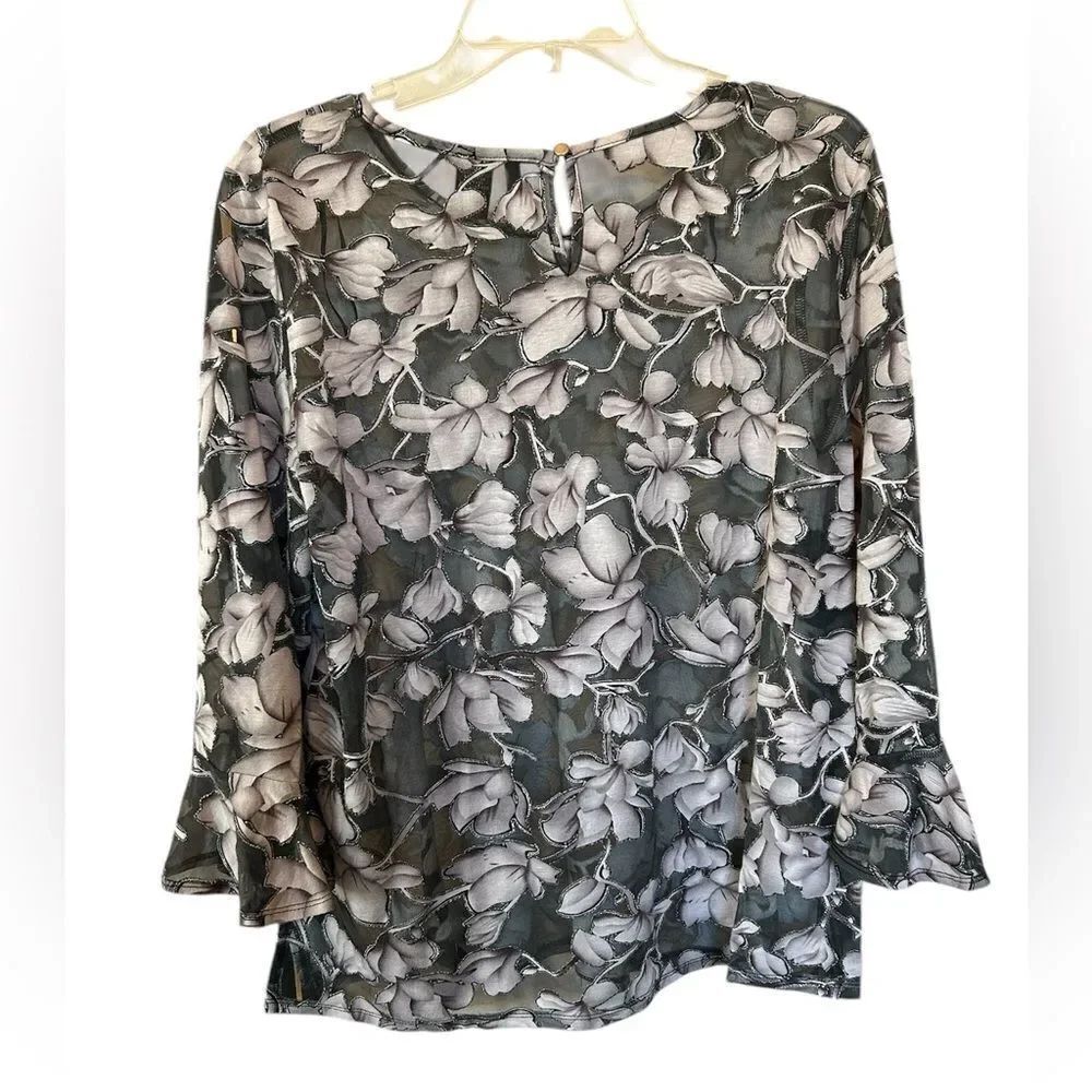 New Directions Sheer Velvet Burnout Y2K Whimsigoth Fairy Bell Sleeve Blouse XL
